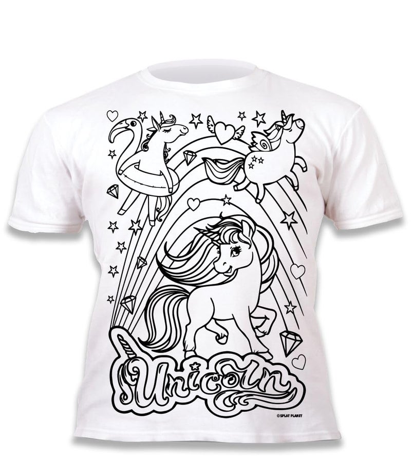 Splat Planet Colour-in Unicorn T-Shirt with 10 Non-Toxic Washable Magic Pens - Colour Your Own, Colour-in and Wash Out T-Shirt, Reusable Colouring Clothes for Kids, for Kids - Image 2
